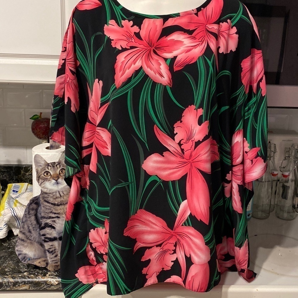 U womens Susan Graver floral Dolman sleeve plus size blouse 1 X